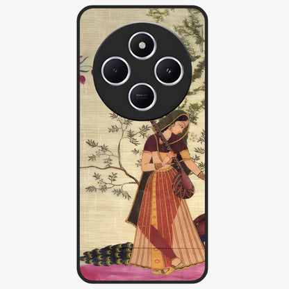 Lady With Veena Art Glass Case showing flat back view with elegant woman playing veena artwork and glossy glass finish.