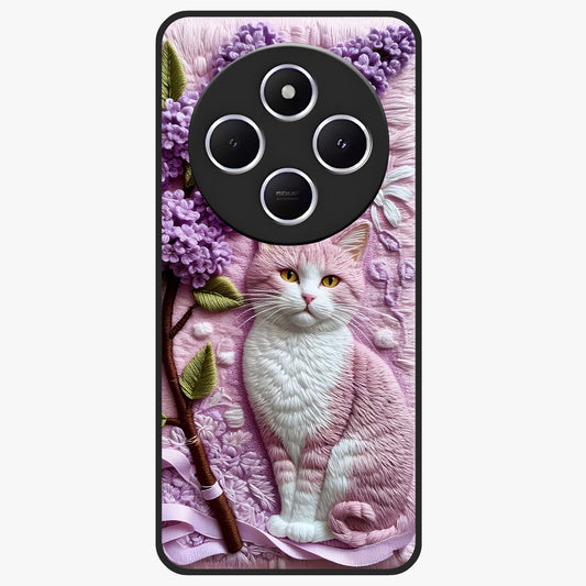Lavender Cat Whimsy Glass Case showing flat back view with cute lavender cat artwork and glossy glass finish.