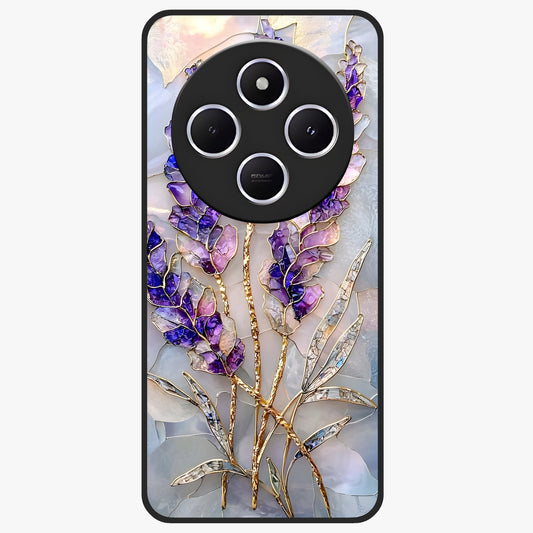 Lavender Dream Glow Glass Case showing flat back view with glowing lavender aesthetic artwork and glossy glass finish.
