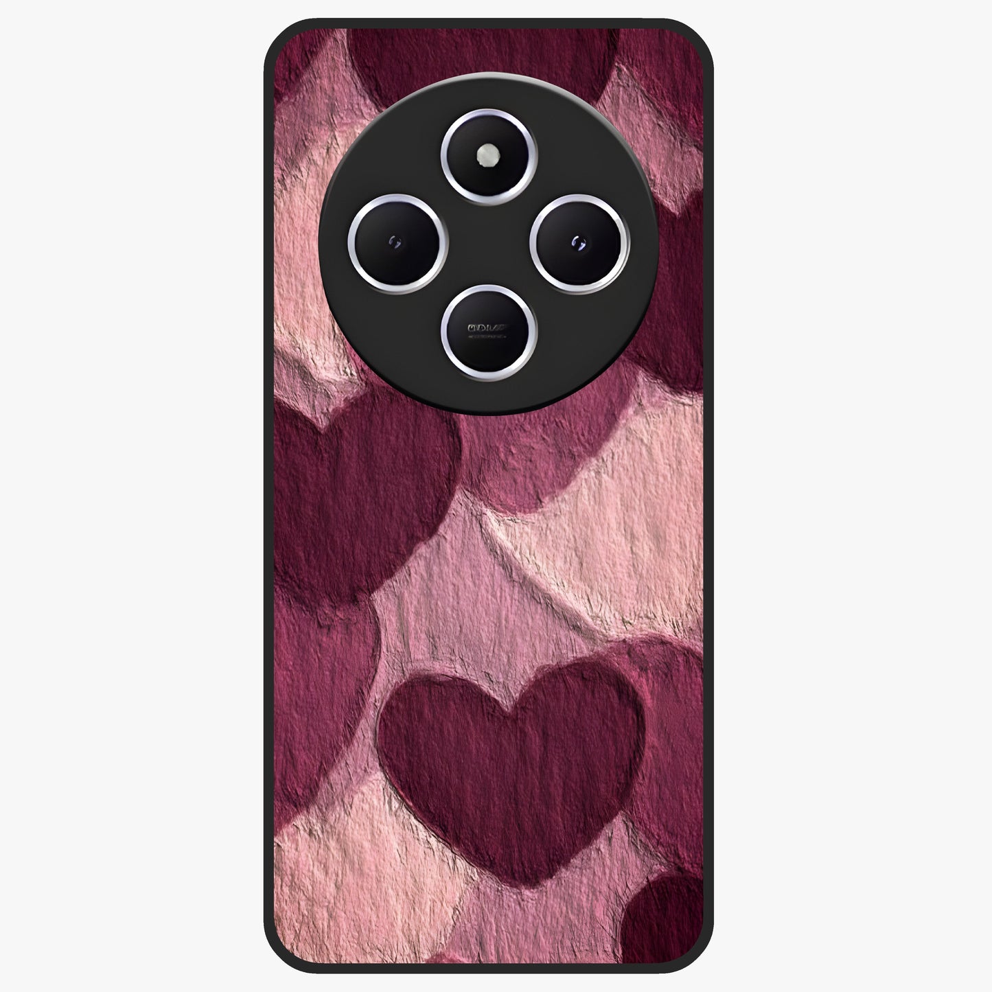 Layered Paper Hearts Glass Case showing flat back view with layered paper heart artwork and glossy glass finish.