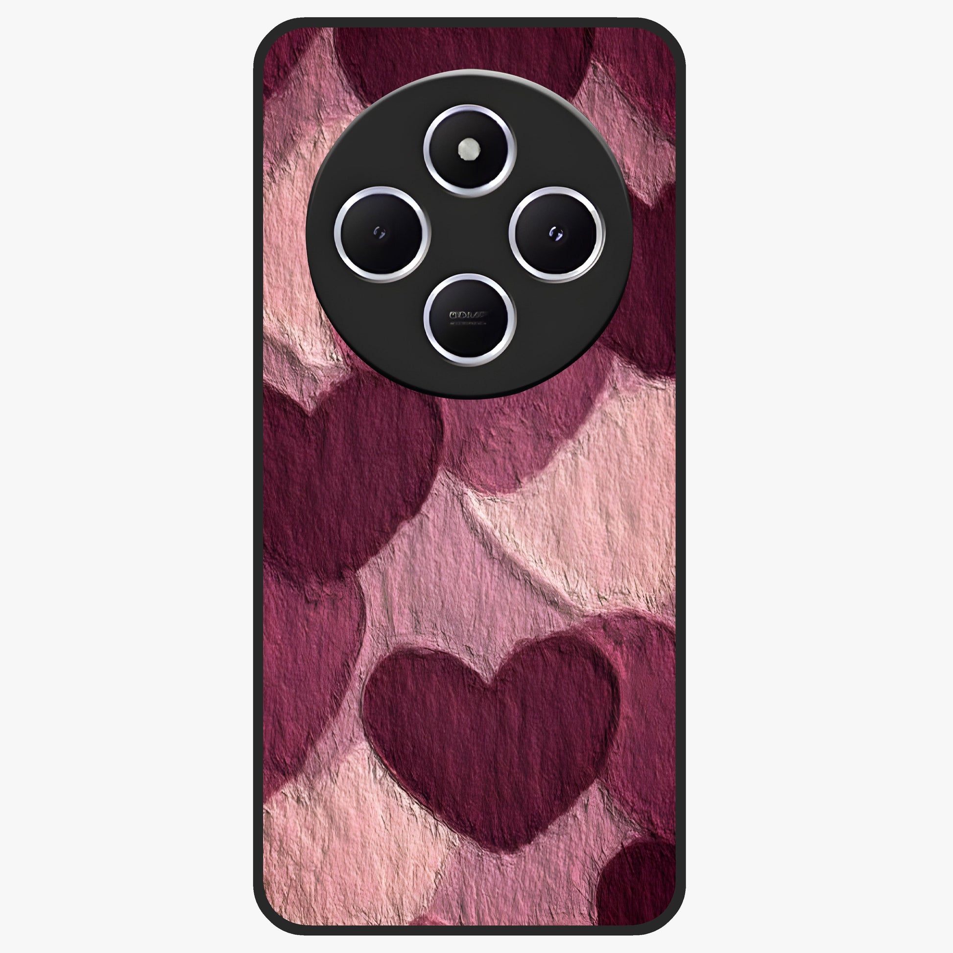 Layered Paper Hearts Glass Case showing flat back view with layered paper heart artwork and glossy glass finish.