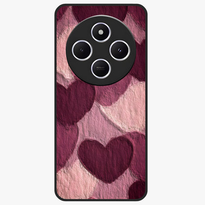 Layered Paper Hearts Glass Case showing flat back view with layered paper heart artwork and glossy glass finish.