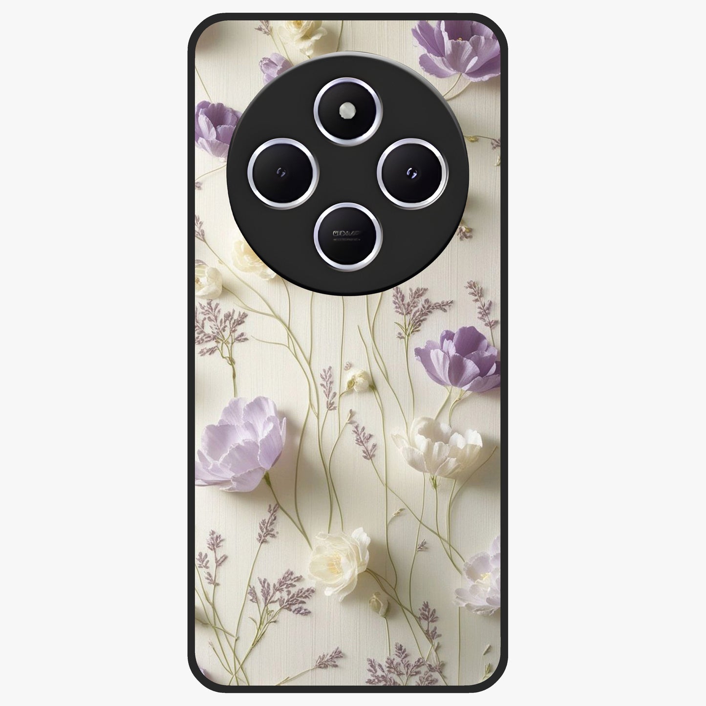 Lilac Breeze Harmony Glass Case showing flat back view with soft lilac themed artwork and glossy glass finish.