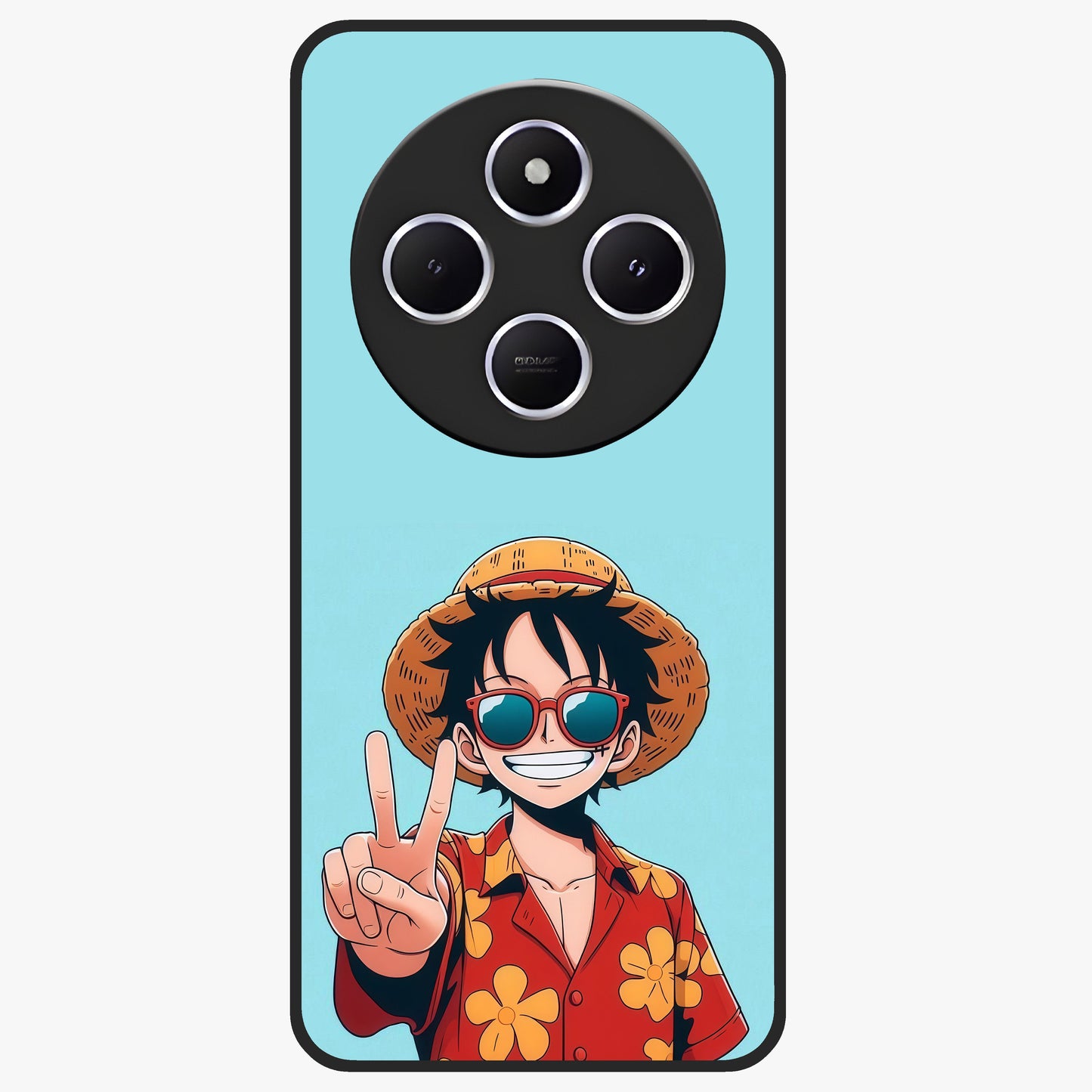 Luffy Summer Anime Vibe Glass Case showing flat back view with vibrant anime character artwork and glossy glass finish.