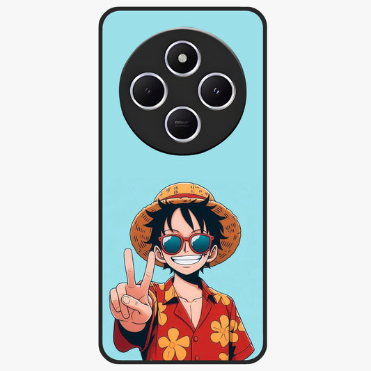 Luffy Summer Anime Vibe Glass Case showing flat back view with vibrant anime character artwork and glossy glass finish.