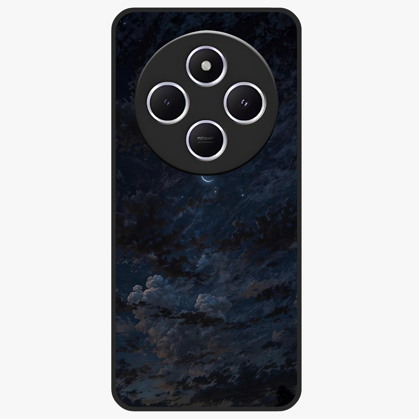 Lunar Veil Silence Glass Case showing flat back view with mystical moon veil artwork and glossy glass finish.