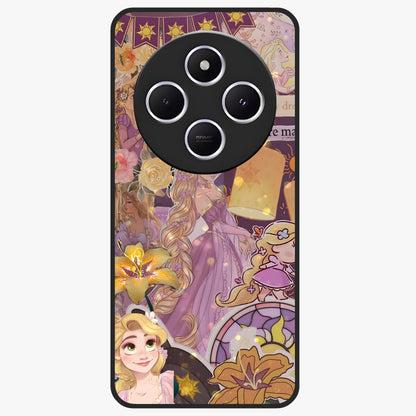 Magical Tangled Dream Glass Case showing flat back view with dreamy tangled artwork and glossy glass finish.