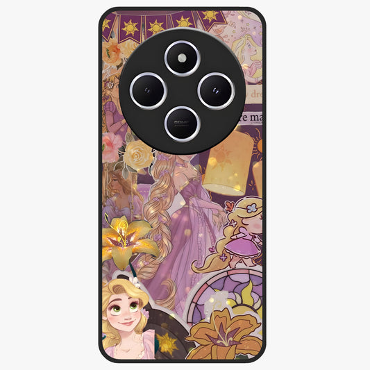 Magical Tangled Dream Glass Case showing flat back view with dreamy tangled artwork and glossy glass finish.