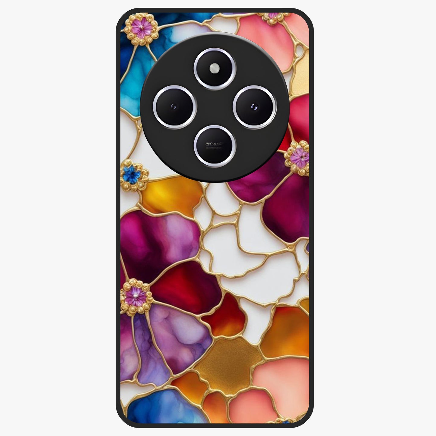 Marble Flower Pattern Glass Case showing flat back view with marble texture floral artwork and glossy glass finish.