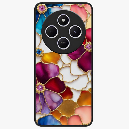 Marble Flower Pattern Glass Case showing flat back view with marble texture floral artwork and glossy glass finish.