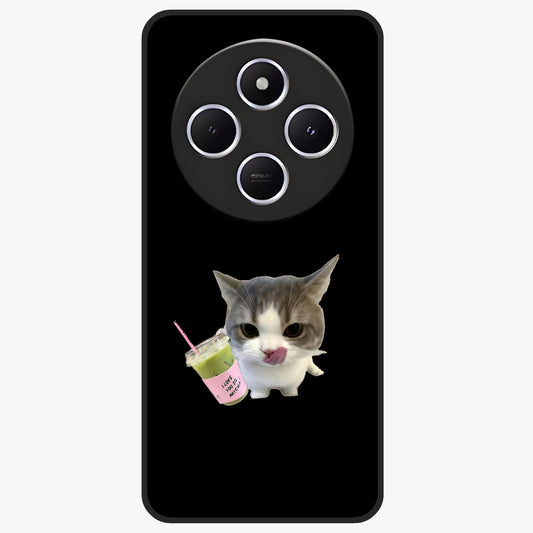 Matcha Cat Style Glass Case showing flat back view with cute matcha themed cat artwork and glossy glass finish.