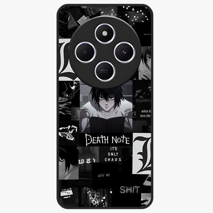 Midnight Chaos Mind Glass Case showing flat back view with abstract dark themed artwork and glossy glass finish.