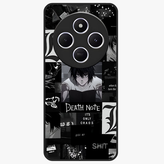 Midnight Chaos Mind Glass Case showing flat back view with abstract dark themed artwork and glossy glass finish.