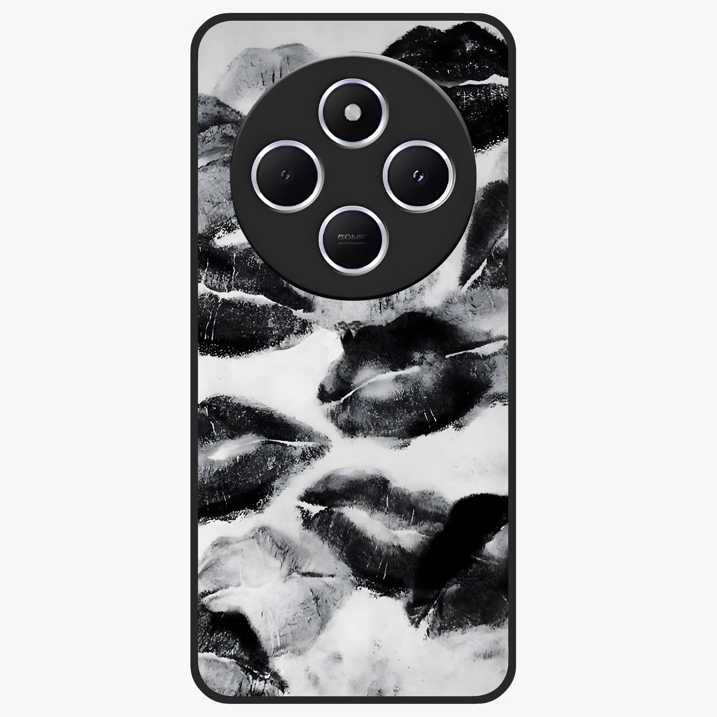 Midnight Kiss Marks Glass Case showing flat back view with lipstick kiss mark artwork and glossy glass finish.