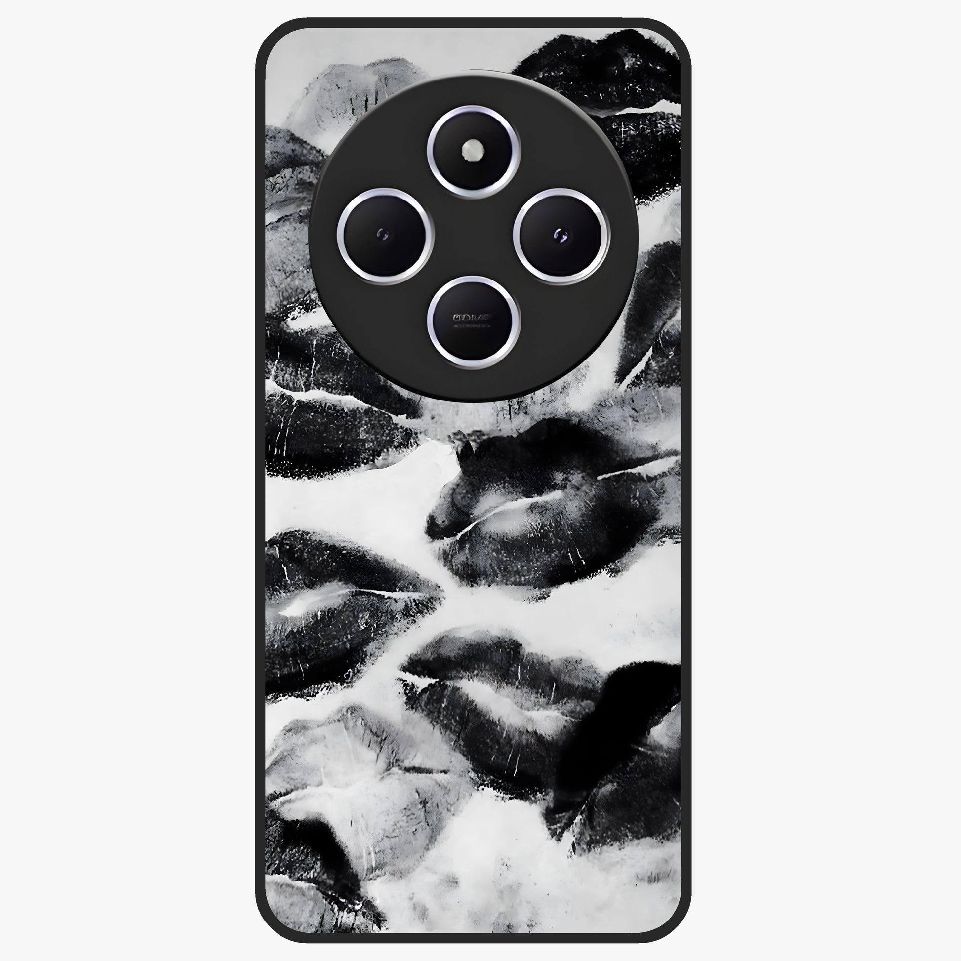 Midnight Kiss Marks Glass Case showing flat back view with lipstick kiss mark artwork and glossy glass finish.
