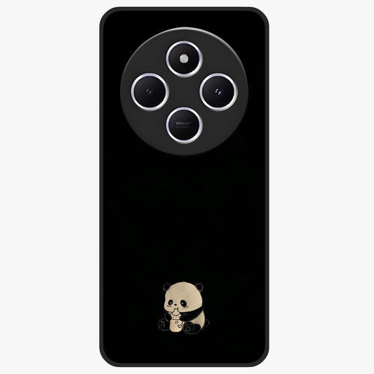 Midnight Panda Love Glass Case showing flat back view with cute panda themed artwork and glossy glass finish.
