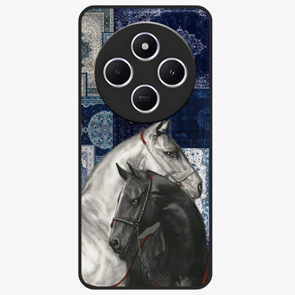 Midnight Stallion Blues Glass Case showing flat back view with majestic horse artwork and glossy glass finish.