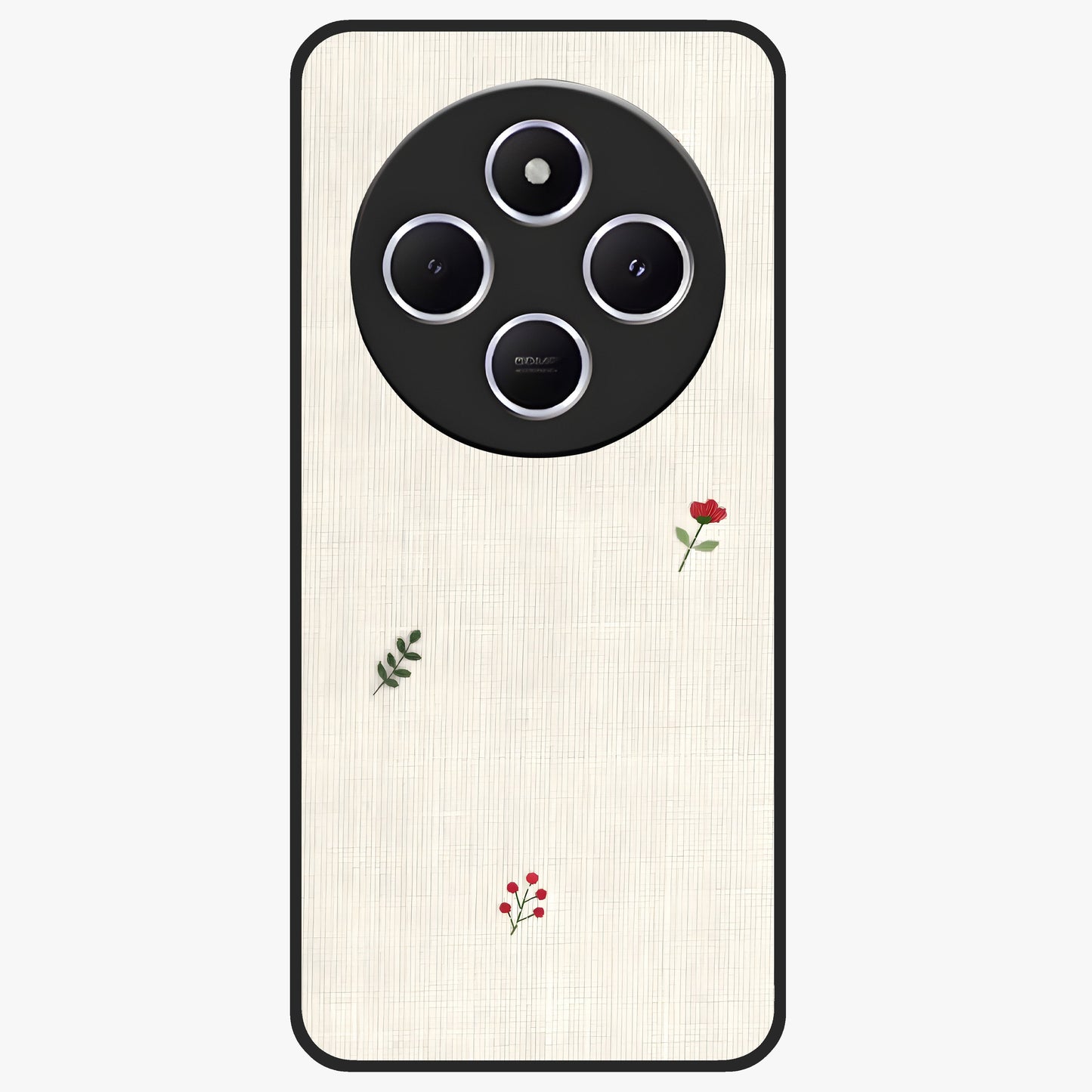 Minimal Petal Whispers Glass Case showing flat back view with soft minimal floral artwork and glossy glass finish.