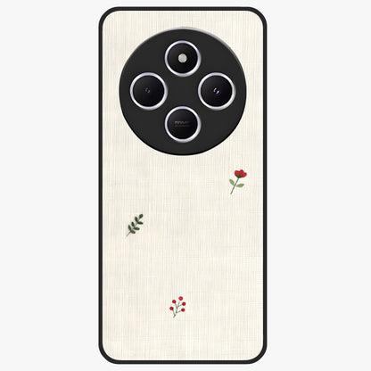 Minimal Petal Whispers Glass Case showing flat back view with soft minimal floral artwork and glossy glass finish.
