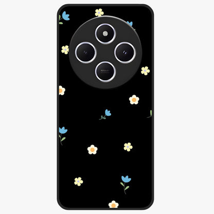 Minimalistic Blue With White Flower Pattern Glass Case showing flat back view with blue background and white flower pattern and glossy glass finish.