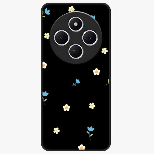 Minimalistic Blue With White Flower Pattern Glass Case showing flat back view with blue background and white flower pattern and glossy glass finish.