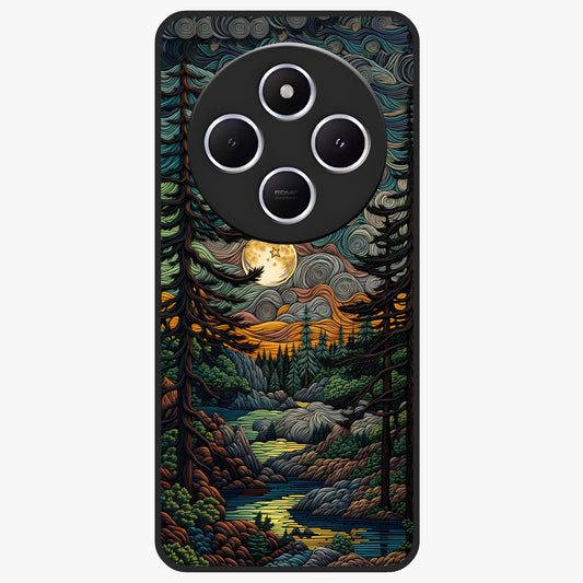 Moonlight Forest Dream Glass Case showing flat back view with mystical forest moonlight artwork and glossy glass finish.
