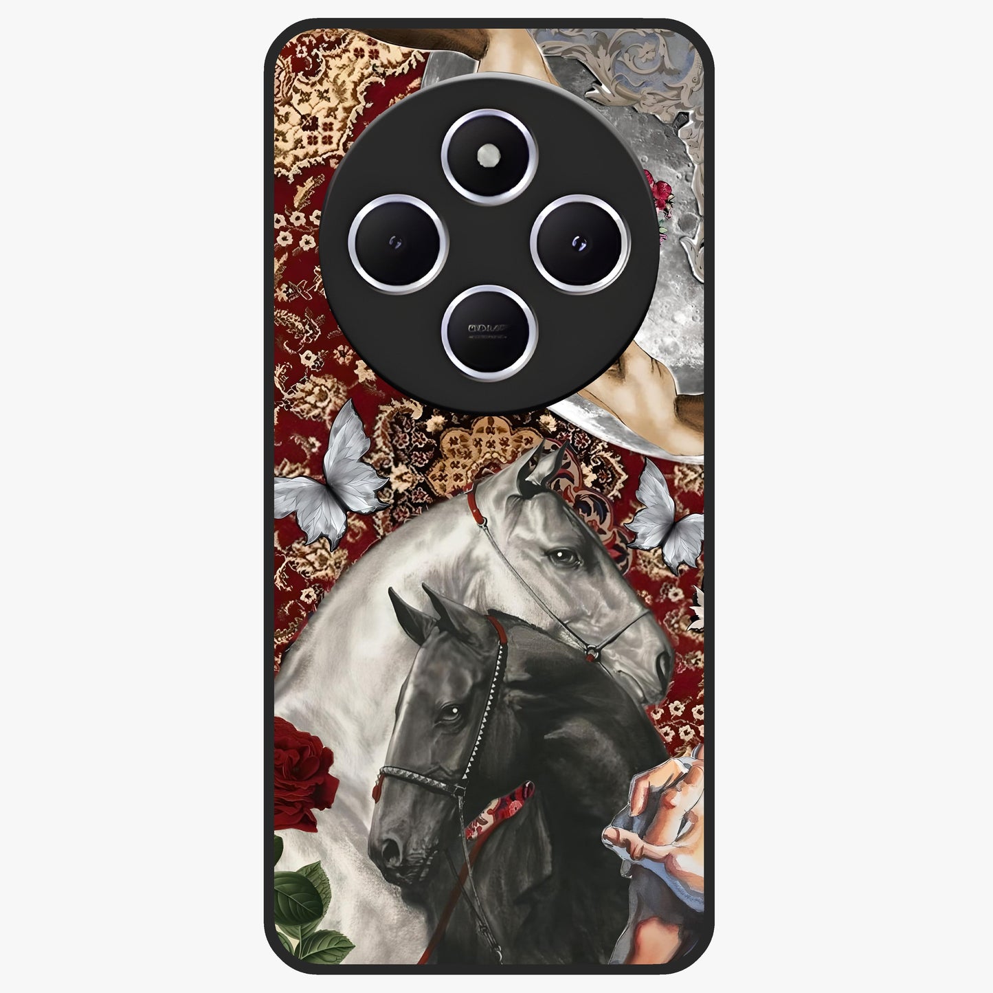 Moonlit Royal Stallion Glass Case showing flat back view with majestic horse under moonlight artwork and glossy glass finish.