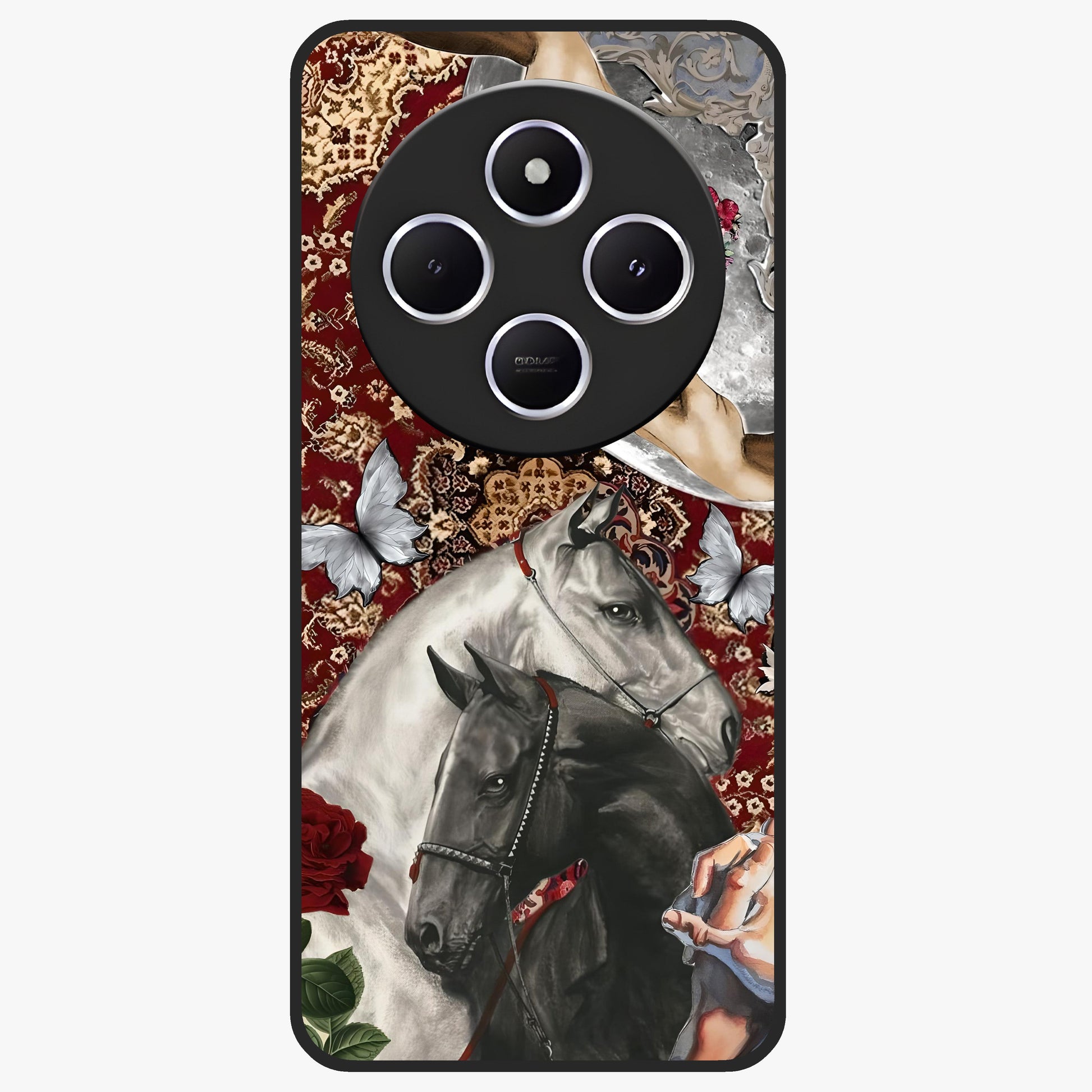 Moonlit Royal Stallion Glass Case showing flat back view with majestic horse under moonlight artwork and glossy glass finish.