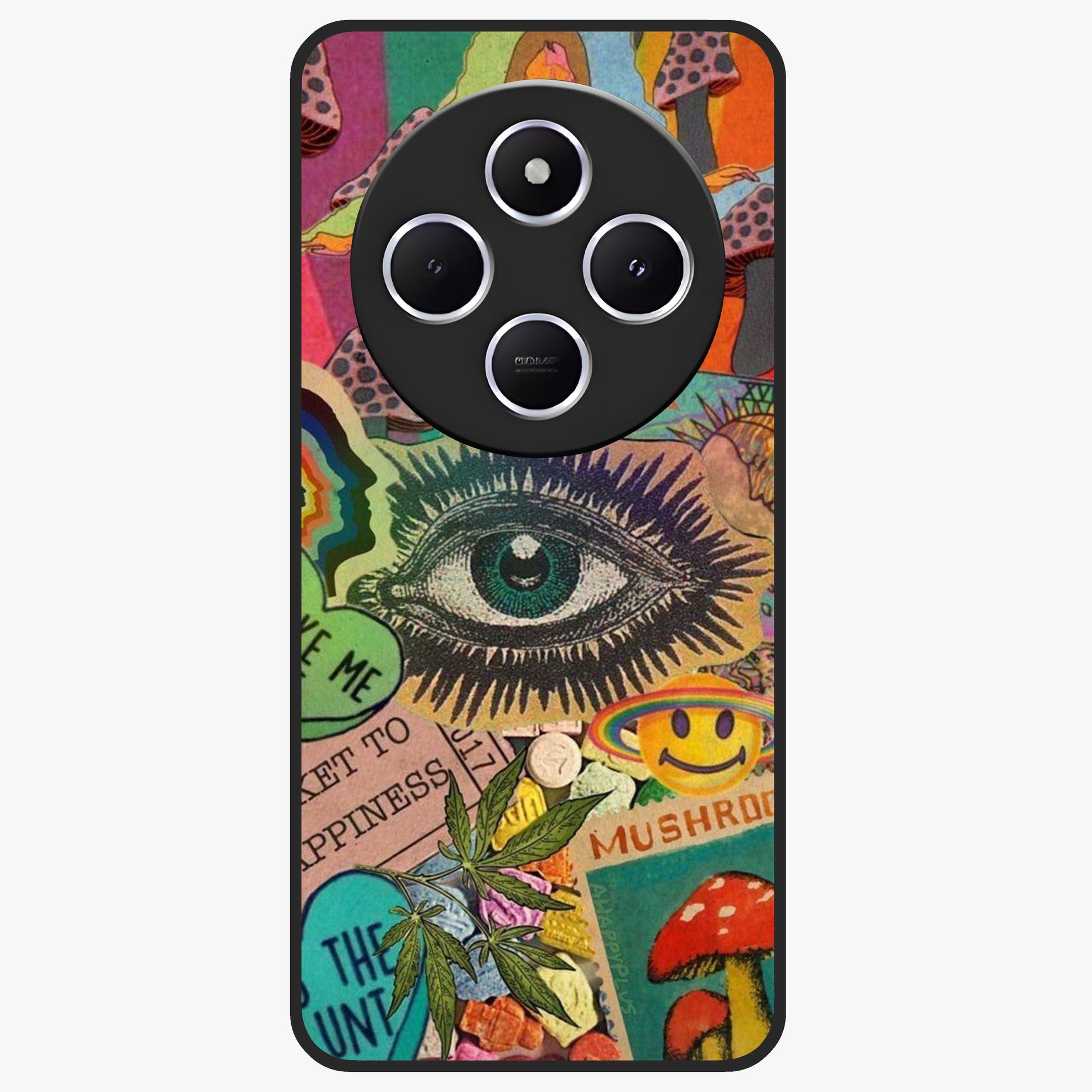 Mystic Eye Wonderland Glass Case showing flat back view with mystical eye themed artwork and glossy glass finish.