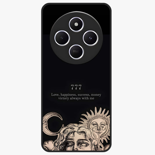 Mystic Victory Aura Glass Case showing flat back view with victory symbol artwork and glossy glass finish.