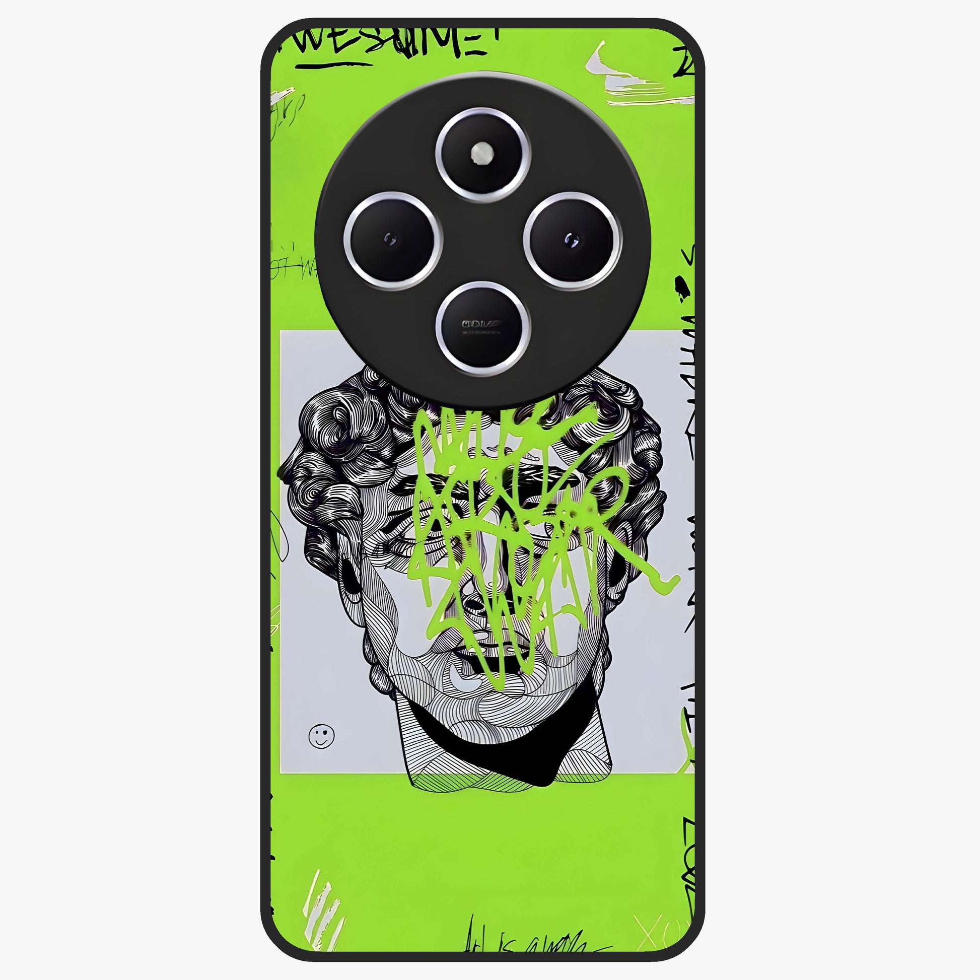 Neo Graffiti Rebellion Glass Case showing flat back view with vibrant graffiti artwork and glossy glass finish.