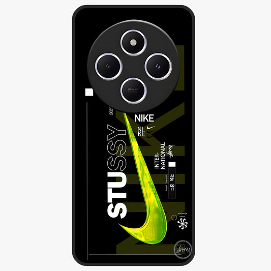 Neon Street Edition Glass Case showing flat back view with neon street style artwork and glossy glass finish.