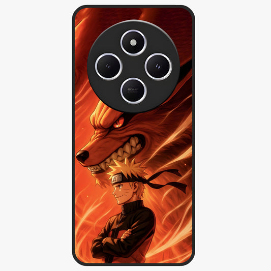 Nine Tails Legacy Glass Case showing flat back view with powerful nine-tailed fox inspired artwork and glossy glass finish.