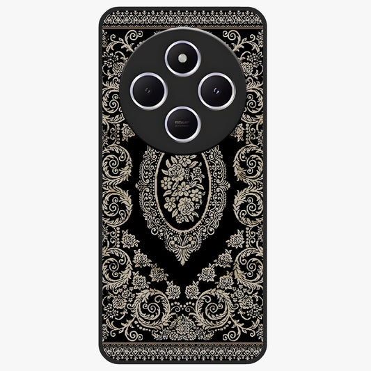 Noir Bloom Elegance Glass Case showing flat back view with elegant dark floral artwork and glossy glass finish.