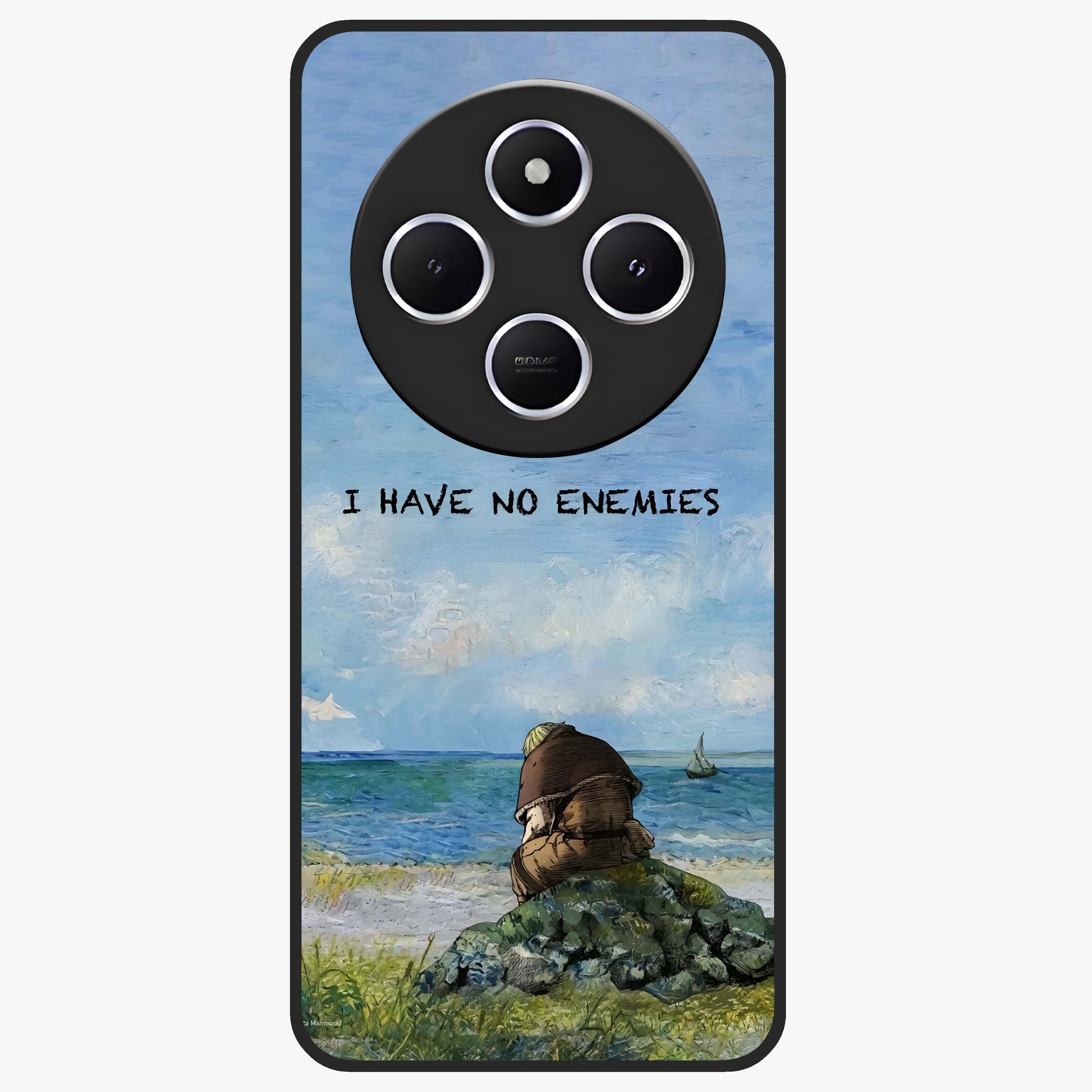 Peace Beyond War Glass Case showing flat back view with symbolic peace themed artwork and glossy glass finish.