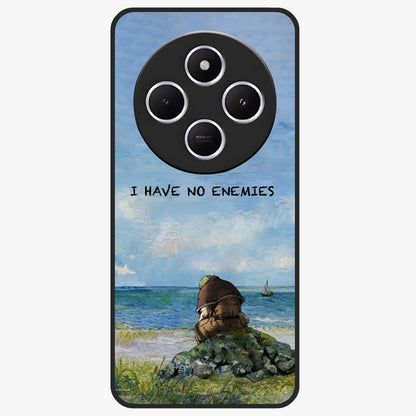 Peace Beyond War Glass Case showing flat back view with symbolic peace themed artwork and glossy glass finish.