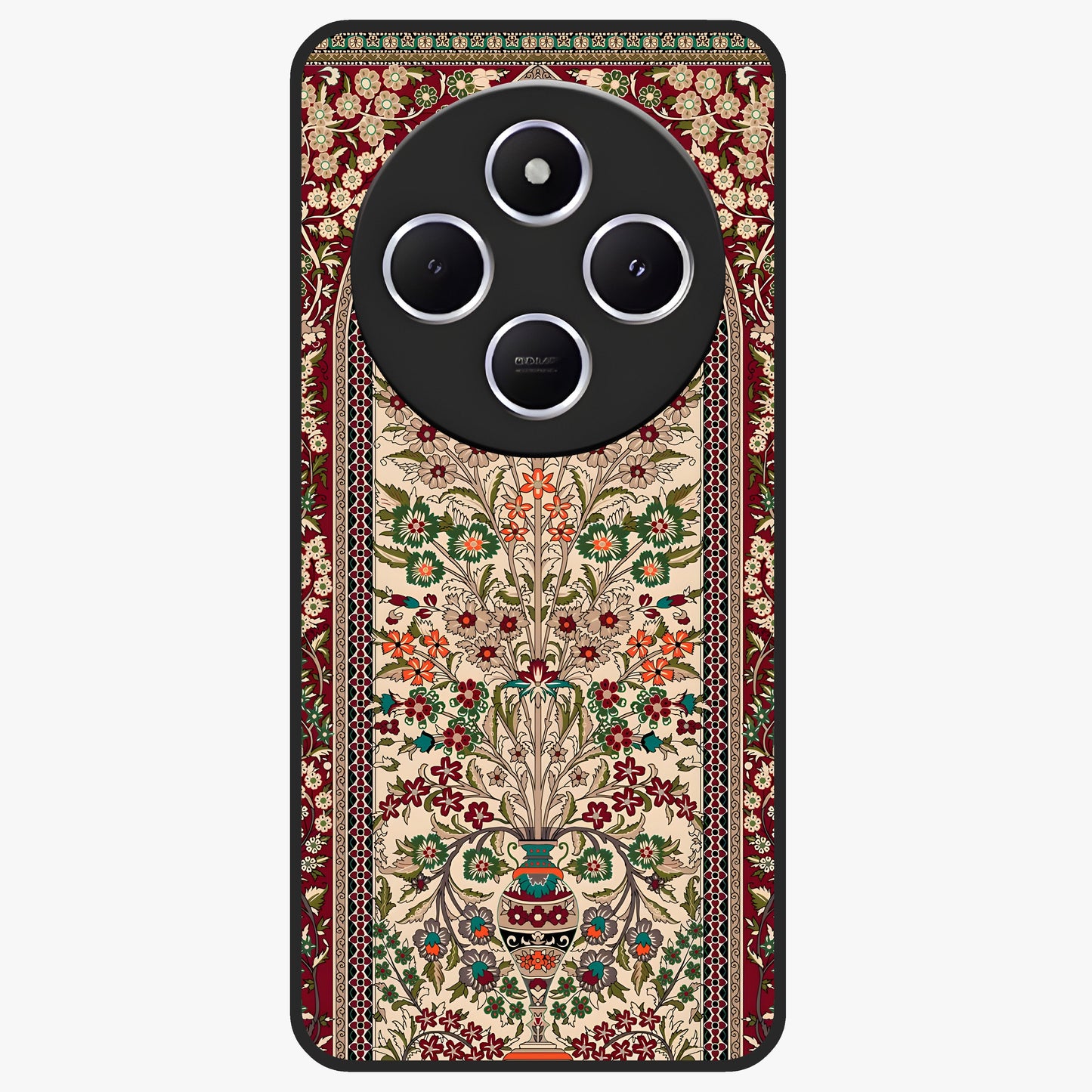 Persian Inspired Glass Case showing flat back view with ornate Persian style pattern artwork and glossy glass finish.