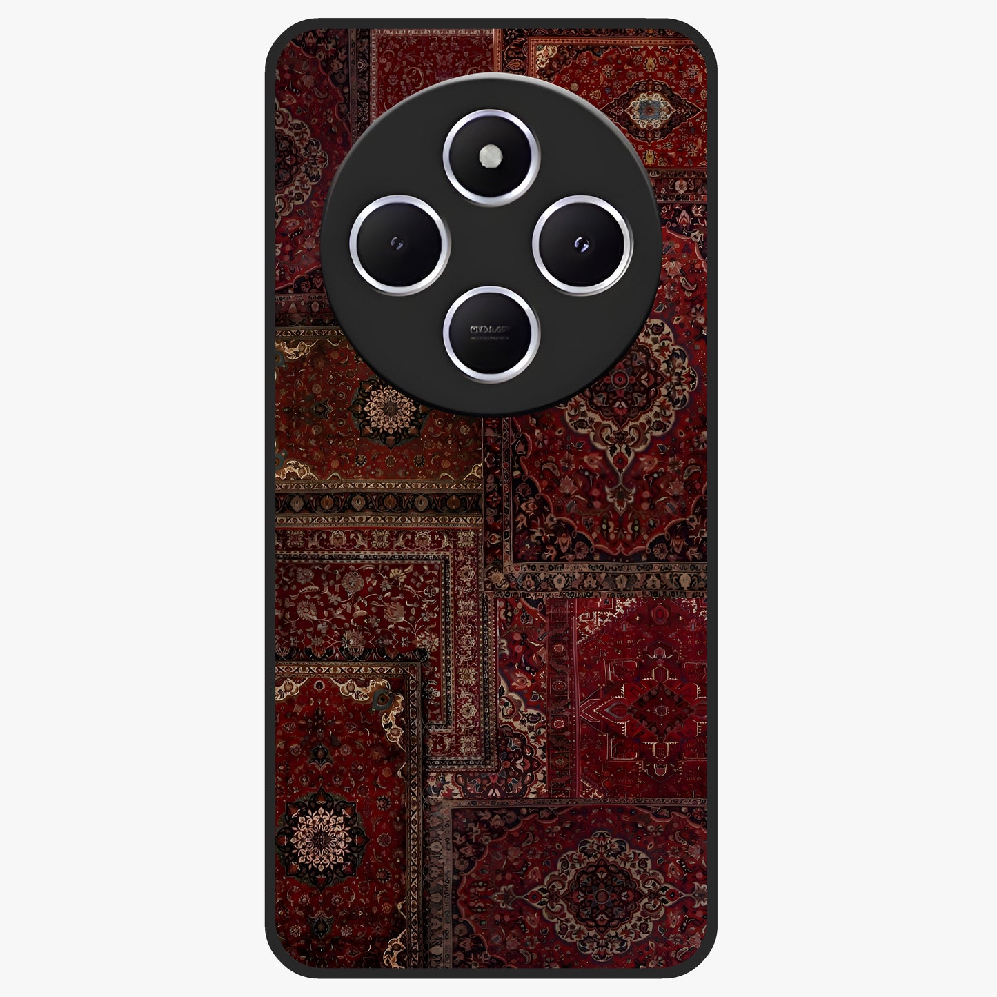 Persian Velvet Tale Glass Case showing flat back view with luxurious Persian velvet pattern artwork and glossy glass finish.