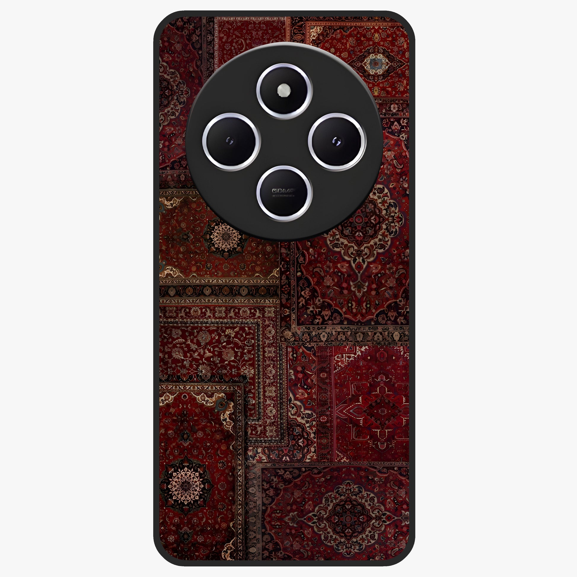 Persian Velvet Tale Glass Case showing flat back view with luxurious Persian velvet pattern artwork and glossy glass finish.