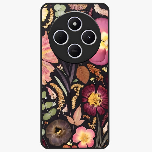 Petal Dream Tapestry Glass Case showing flat back view with intricate floral tapestry artwork and glossy glass finish.