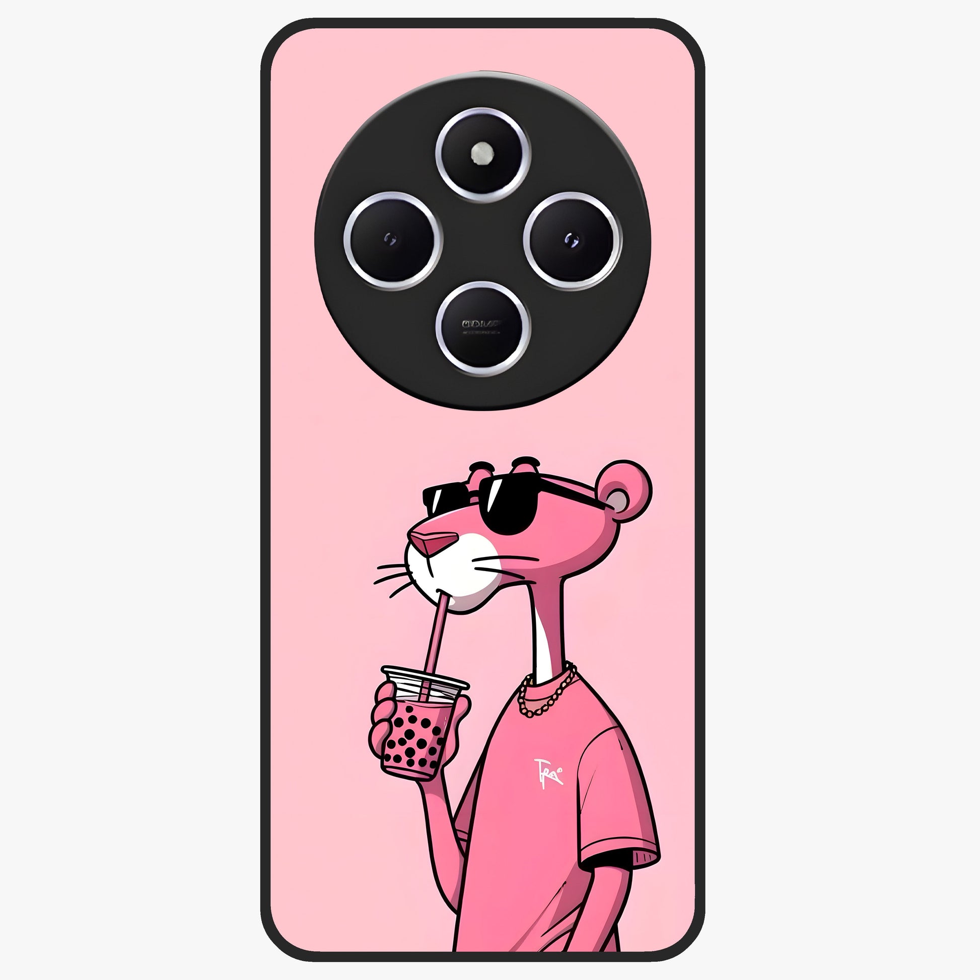Pink Panther Glass Case showing flat back view with iconic pink panther artwork and glossy glass finish.