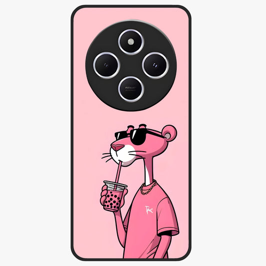 Pink Panther Glass Case showing flat back view with iconic pink panther artwork and glossy glass finish.