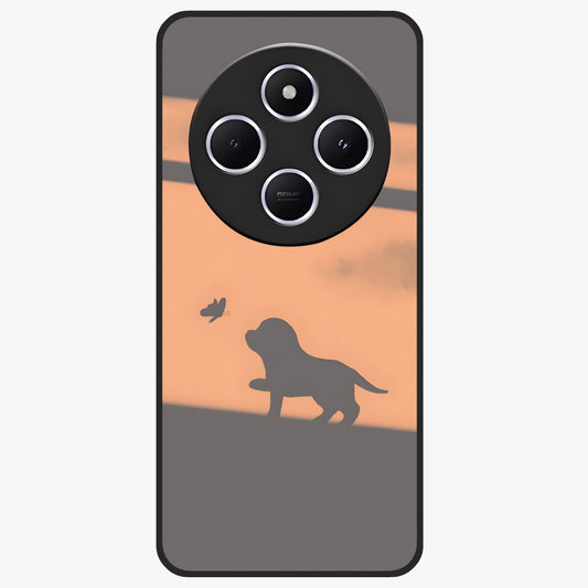 Puppy Shadow Art Glass Case showing flat back view with cute puppy shadow style artwork and glossy glass finish.