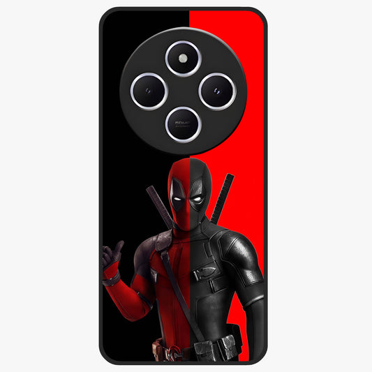 Red & Black Deadpool Theme Glass Case showing flat back view with bold comic inspired artwork and glossy glass finish.