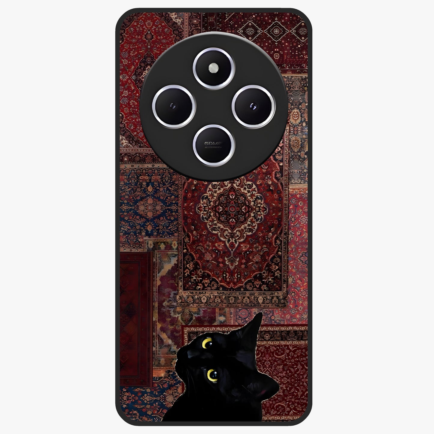 Regal Magic Cat Apple Glass Case showing flat back view with magical cat artwork holding apple and glossy glass finish.