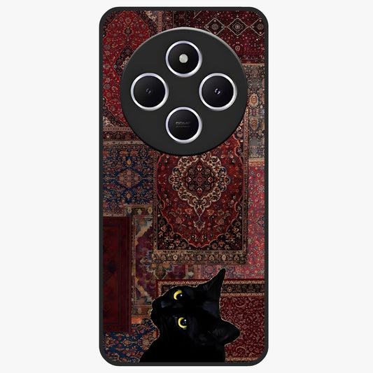 Regal Magic Cat Apple Glass Case showing flat back view with magical cat artwork holding apple and glossy glass finish.