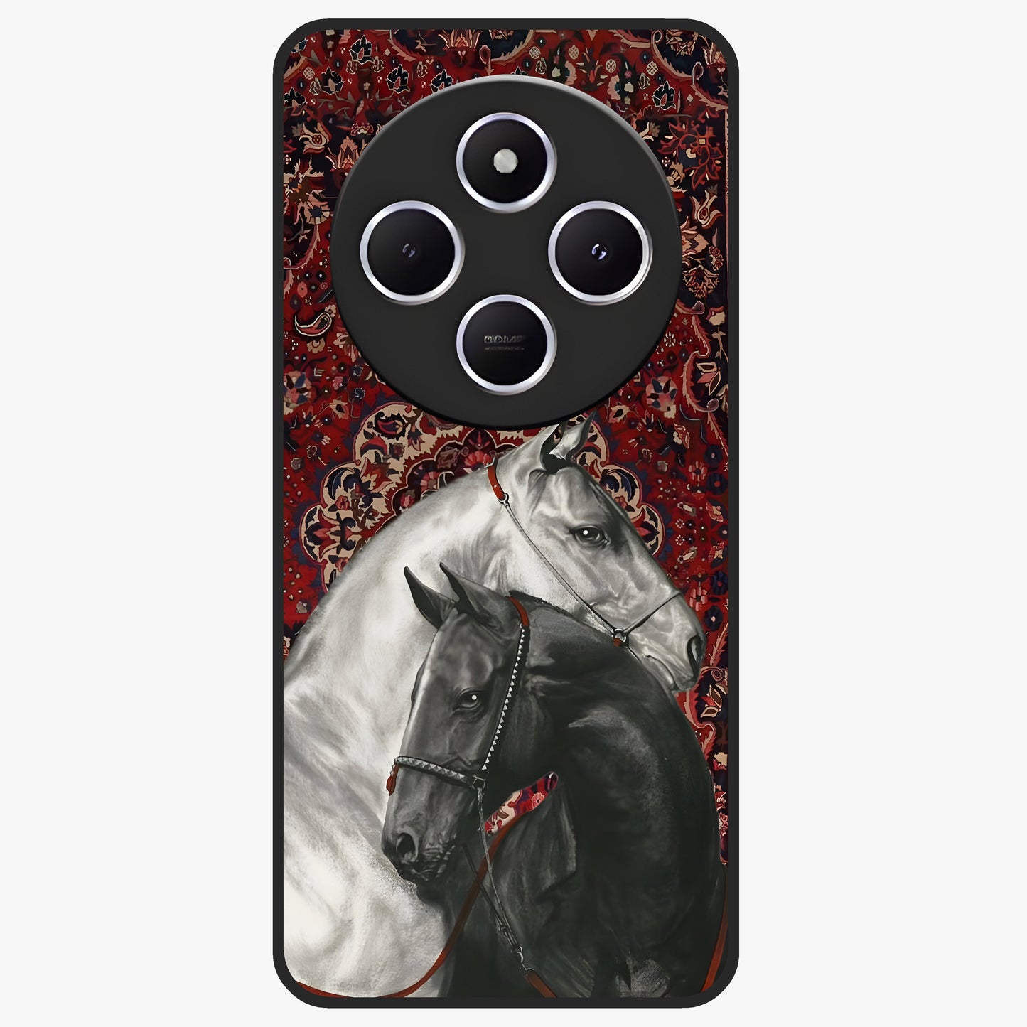 Regal Stallion Tapestry Glass Case showing flat back view with majestic horse tapestry artwork and glossy glass finish.
