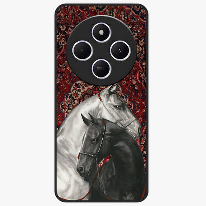 Regal Stallion Tapestry Glass Case showing flat back view with majestic horse tapestry artwork and glossy glass finish.