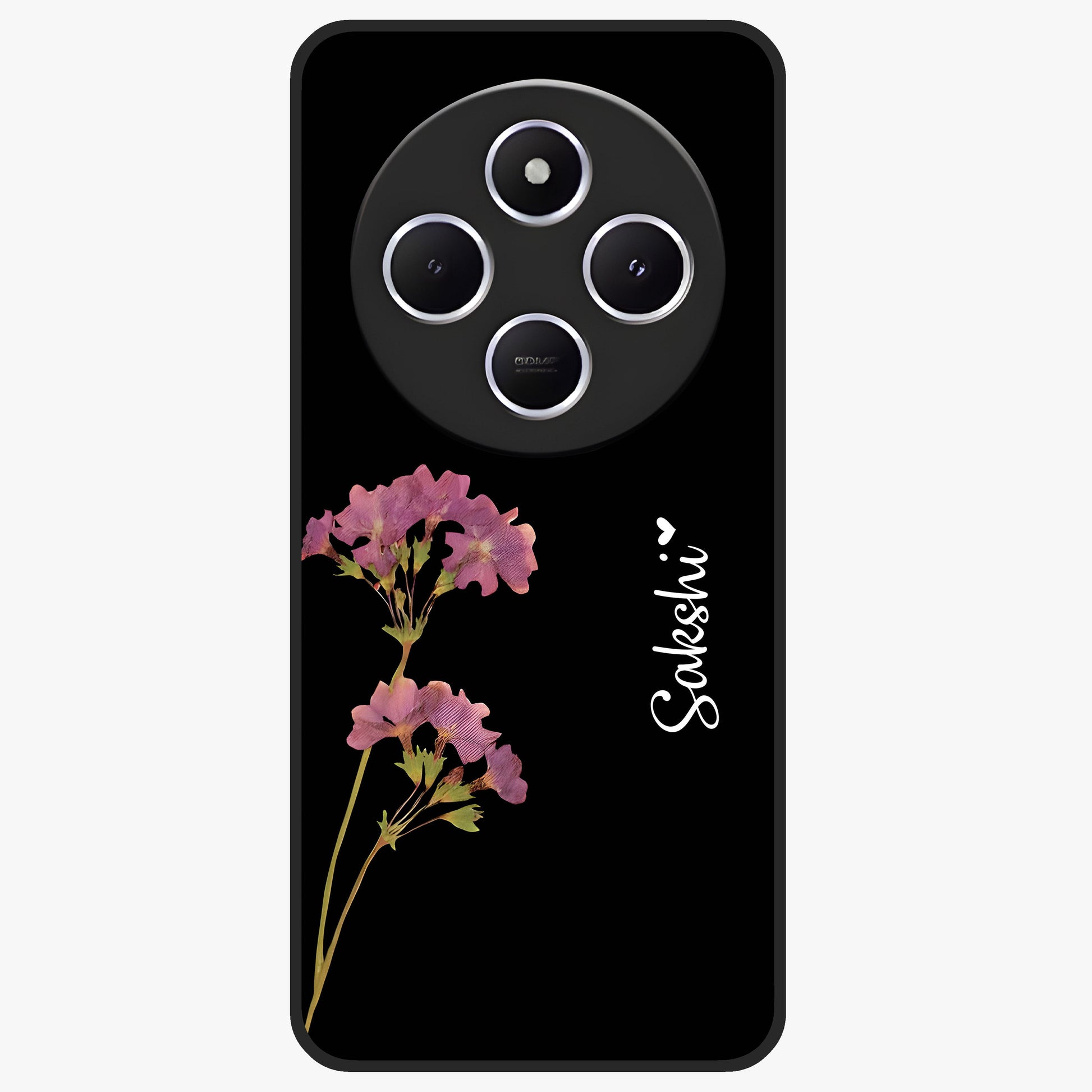 Riching Lavender Flower Custom Name Glass Case showing flat back view with lavender floral artwork and personalized name design.