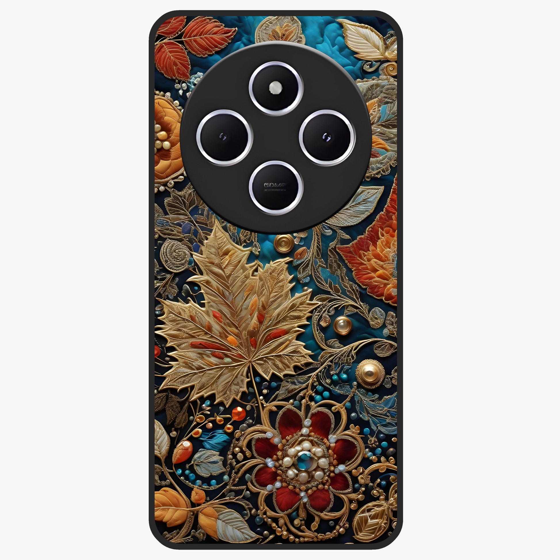 Royal Jewel Garden Glass Case showing flat back view with decorative floral garden artwork and glossy glass finish.
